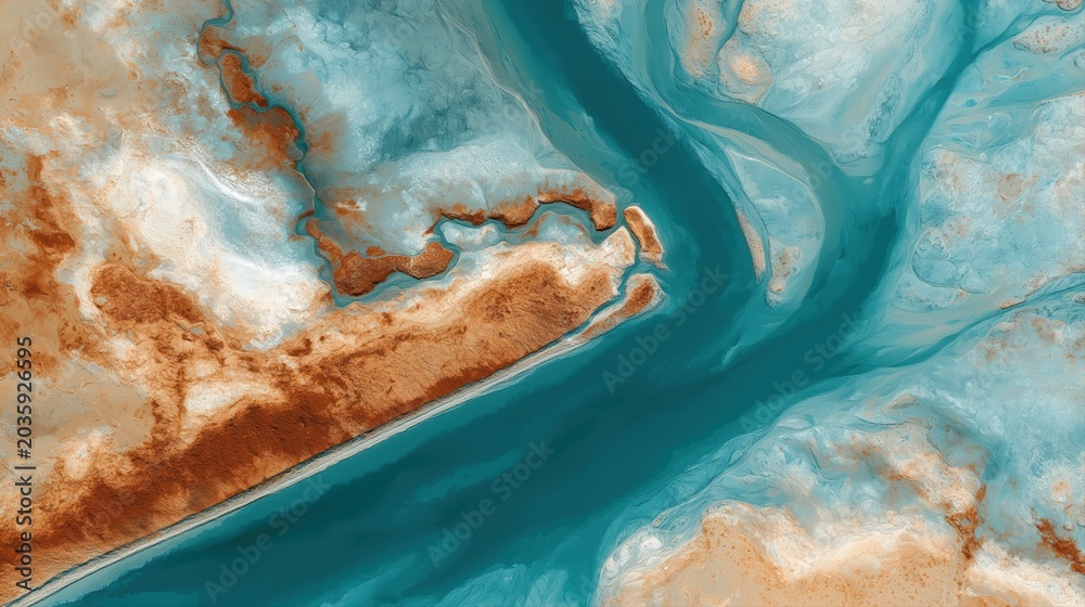 Fototapeta premium Aerial River Delta Channels Branching Through Coastal Wetlands