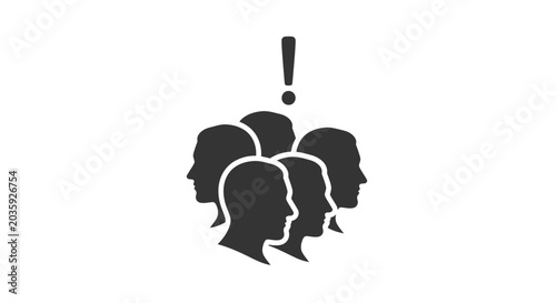 Group profile silhouettes with an exclamation mark above.