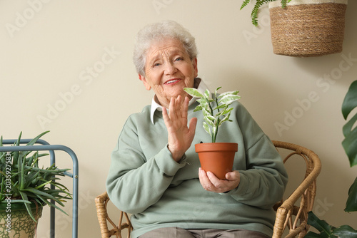Senior gardener with plants...