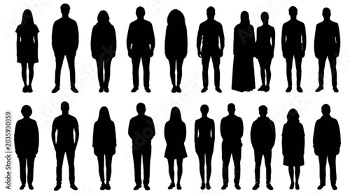 Quadro su tela Silhouettes of people walking in a line isolated on transparent background, Vect