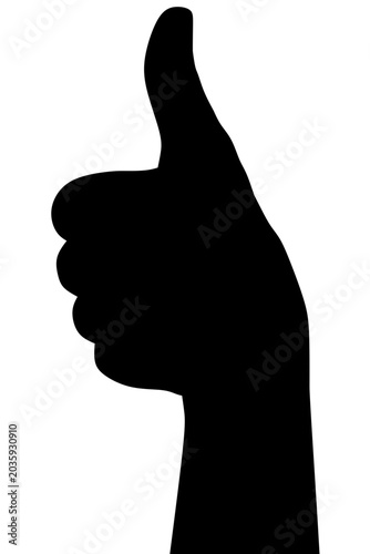 Thumbs Up Hand Silhouette Isolated on White Background