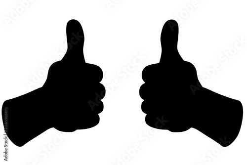 Double Thumbs Up Hand Silhouette Front View Isolated on White Background
