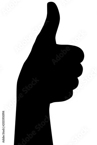 Thumbs Up Hand Silhouette Isolated on White Background