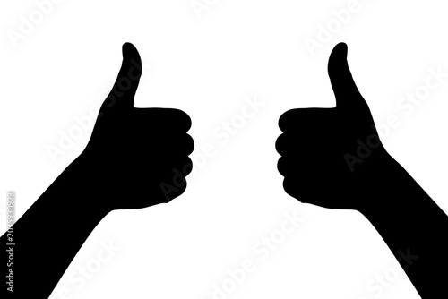 Double Thumbs Up Hand Silhouette Isolated on White Background