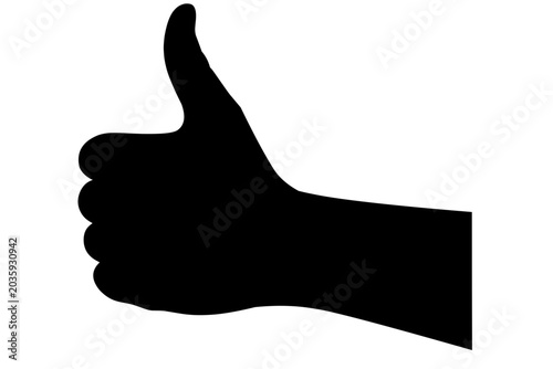 Thumbs Up Hand Silhouette Isolated on White Background