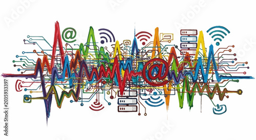 Abstract Digital Network Connections and Data Flow Illustration