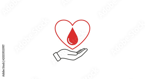 Hand holding heart with red blood drop icon.