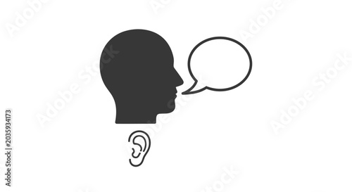 Фотография Head silhouette with speech bubble and ear icon