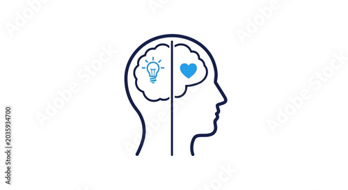 Tableau sur toile Human profile brain with lightbulb and heart symbol line art