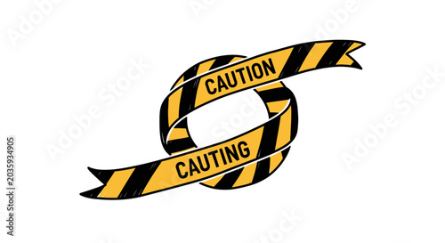 Knotted caution tape with black and yellow stripes.