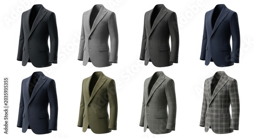 various colored suits displayed on white background different suit variations for fashion or design purposes
