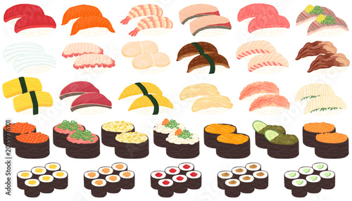 お寿司のイラストセット 寿司店 ベクター素材