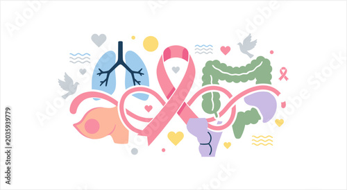 Bild auf Leinwand Cancer Awareness Ribbon Symbolizing Different Types of Cancer.