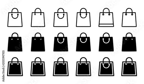 Tableau sur toile Minimalist black line art vector icon set of business and travel bags, clean mod