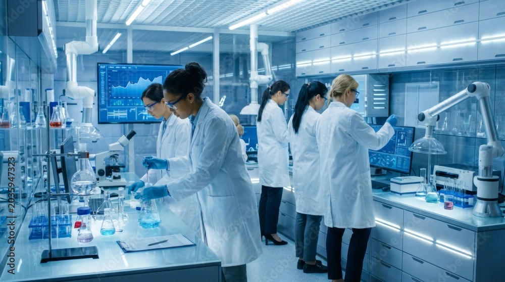 Naklejka premium Scientists Collaborating in Modern Laboratory for Research and Experiments