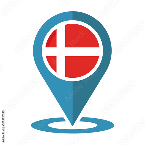 Denmark Flag Location Pin, Scandinavian Country Map Marker Icon, Nordic Travel Destination Symbol, Vector Graphic