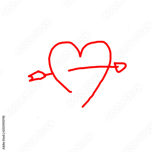 Heart arrow doodle vector icon. Hand drawn heart love sketch illustration. Decorative Valentines Day doodle elements.