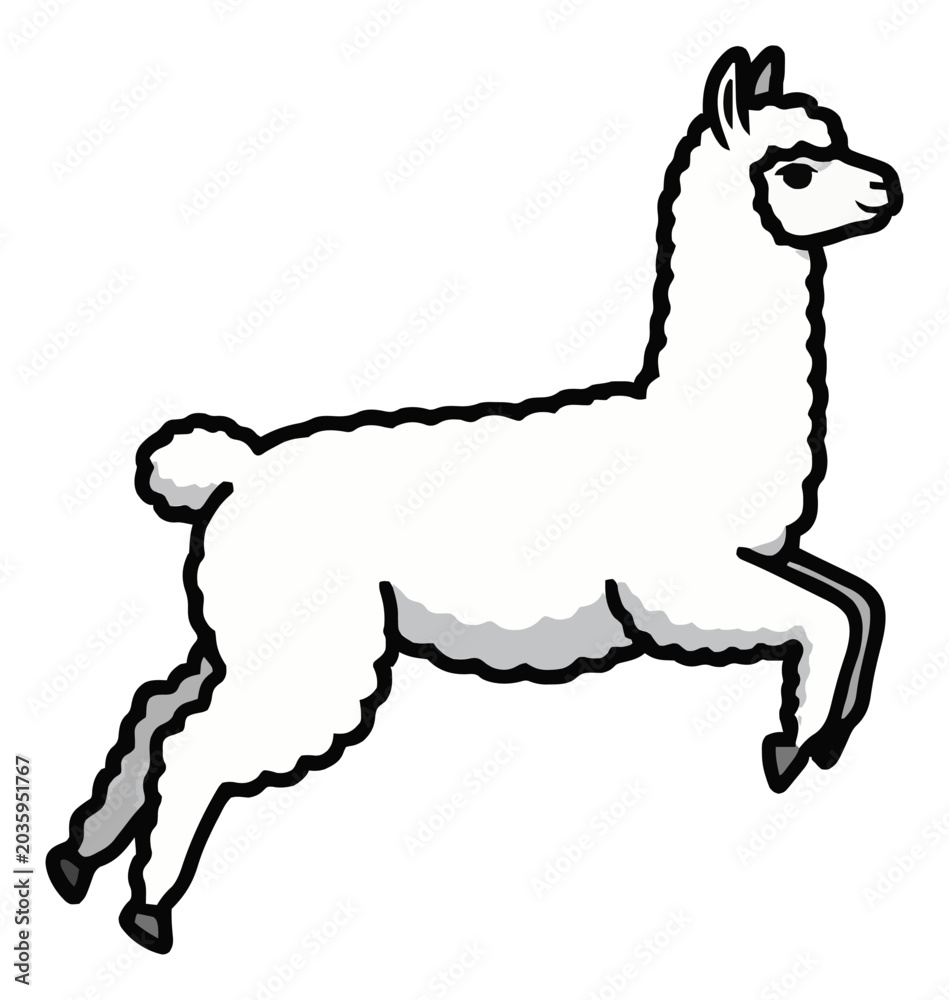 Naklejka premium Jumping alpaca animal side view illustration. Generative AI