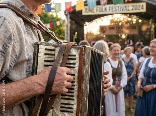 Grupo de músicos tocando sanfona em festa junina