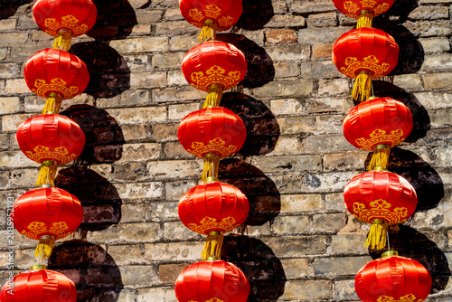 Red Lanterns Entrance Ancient City Wall Park Beijing China