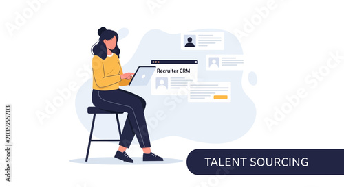 Woman Recruiting Talent Using Laptop and CRM Software