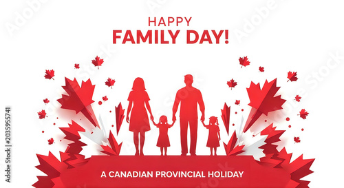 Happy canada day family celebration with red maple leaves patriotic holiday