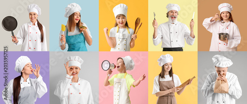 Collage of many chefs on co...