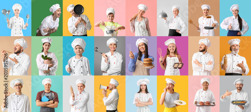 Collage of many chefs on co...