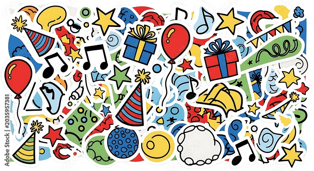 Fototapeta premium Colorful birthday party celebration elements.