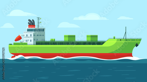 Pixel art ship with green hull sailing on blue ocean under sky