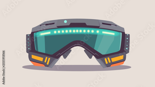 Futuristic visor with glowing lights, thick frame, and sleek design
