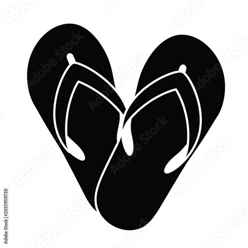 Flip Flops Heart Shape Summer Vector Illustration Silhouette Icon