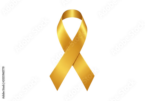 Golden awareness ribbon isolated on transparent background isolated on transparent background