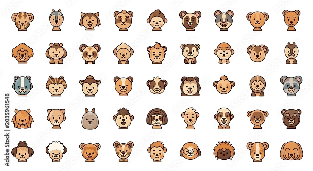 Naklejka premium Collection of various animal cartoon faces.