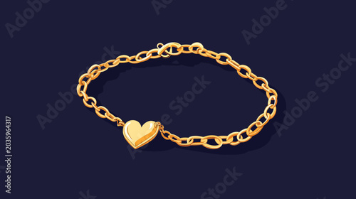 Gold chain bracelet with a heart-shaped charm on dark background