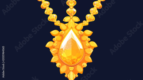 Gold necklace with a large teardrop-shaped gemstone pendant, intricate design
