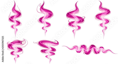 animated set of pink smoke curls isolated on white used in design for effects decorative elements