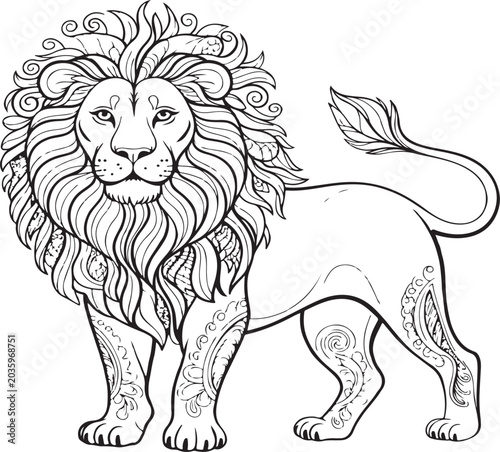 Majestic lion standing with detailed mane