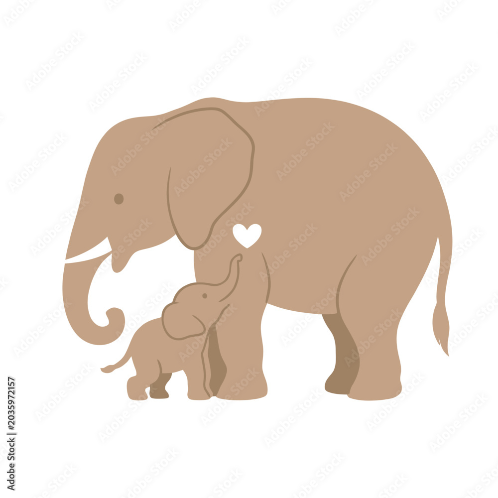 Fototapeta premium Mother and Baby Elephant Sharing Love Minimal Wildlife Illustration