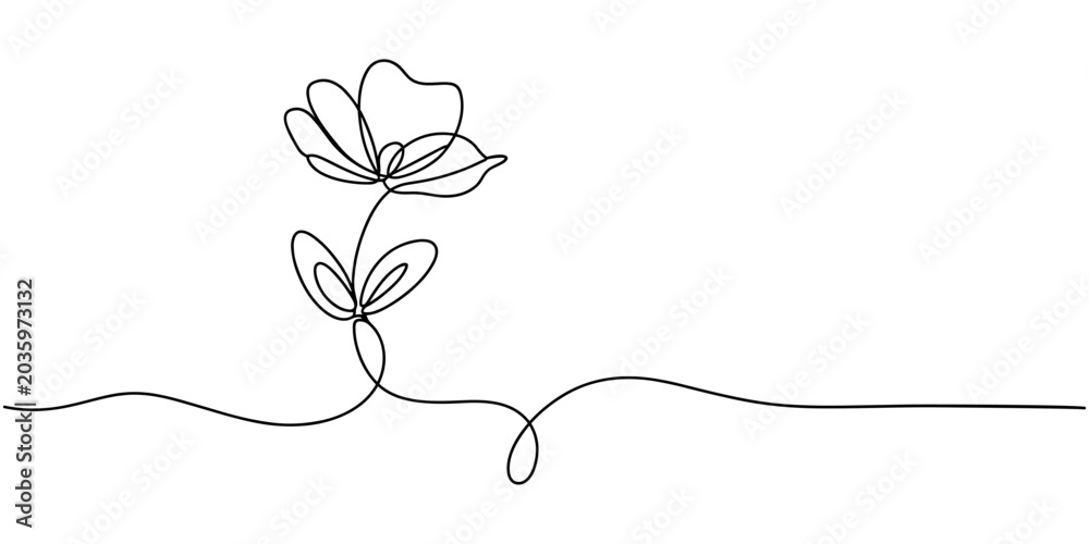 Fototapeta premium Minimalist line of a flower with wavy stem line minimalist simple continuous one line drawing