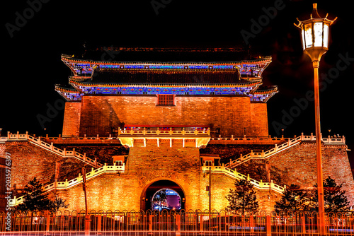 Zhengyang Gate with Streetlight Tiananmen Square Beijing China Night