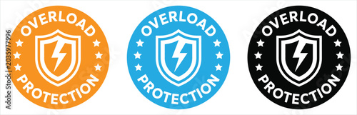 Foto Overload protection icons in orange, Blue, And black for safety and electrical c