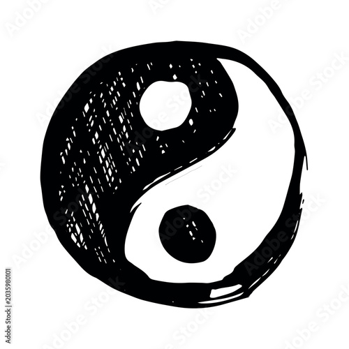Fotografie Hand drawn yin yang symbol Zen and Tao Harmony and balance Black and white yin a