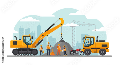 Airport Runway Construction Work Underway with Heavy Machinery and Paving Operations