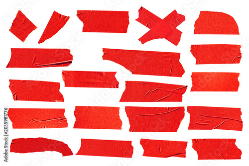 Large set of torn yellow masking tape pieces isolated on transparent background with paper texture.