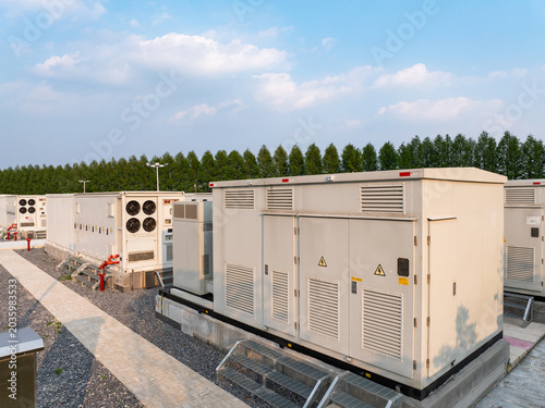 Outdoor industrial energy storage container equipment and facilities under blue sky