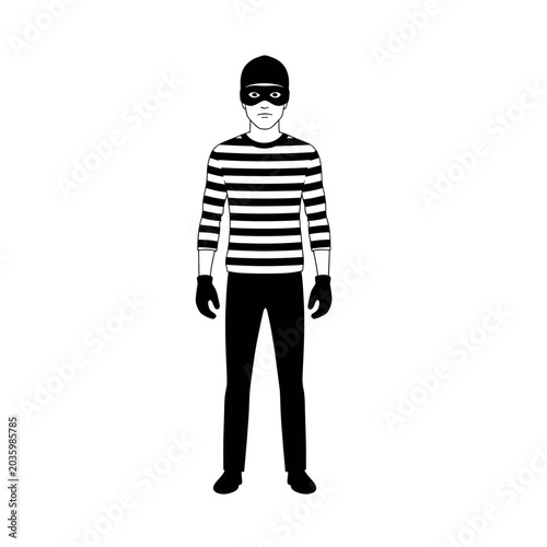 Photos Thief Wearing Striped Shirt and Mask, Criminal Concept