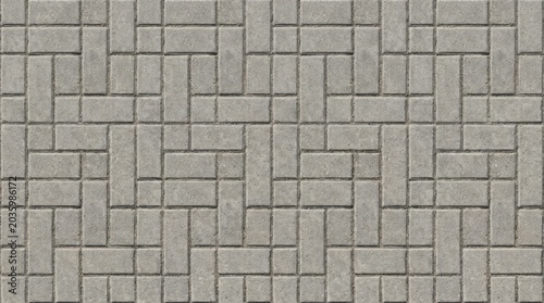 Brick paving stone pattern. Seamless sidewalk texture. Grey patio driveway blocks. Seamless grey paving stone texture background, interlocking concrete blocks pattern with copy space