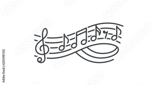 Bild auf Leinwand Musical Notes on Staff Line - Elegant Treble Clef and Melody Flow