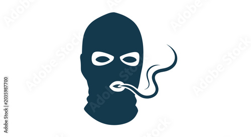 Tableau sur toile Criminal in Balaclava Mask Smoking Cigarette, Anonymous Threat Concept